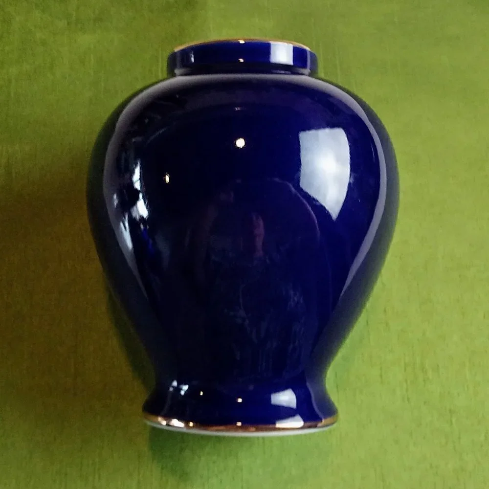 Kutani Cobalt Blue Bird Floral Moriage Ginger Jar